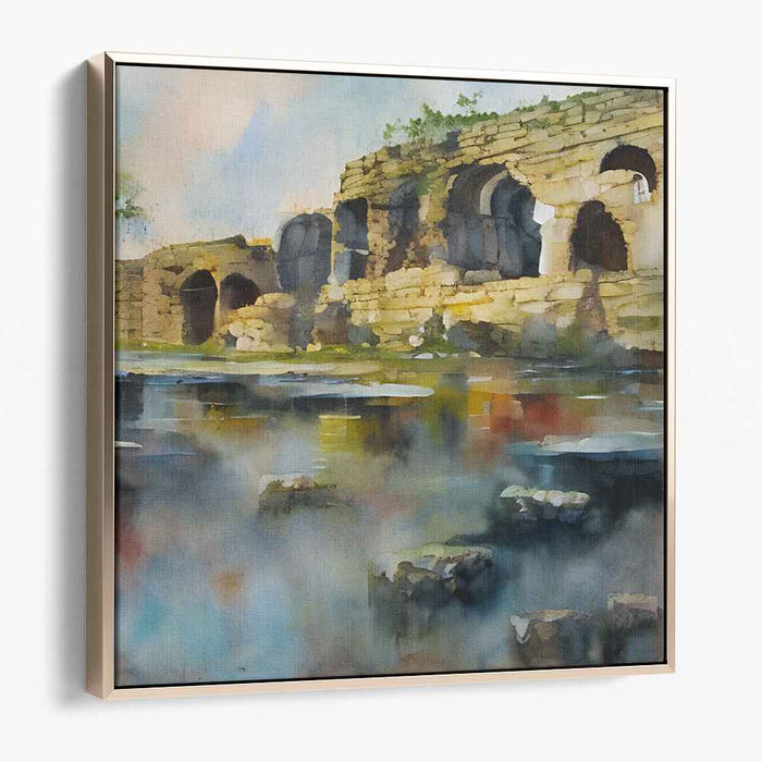 Fading Remnants Glow: Watercolor Ruins at Sunset