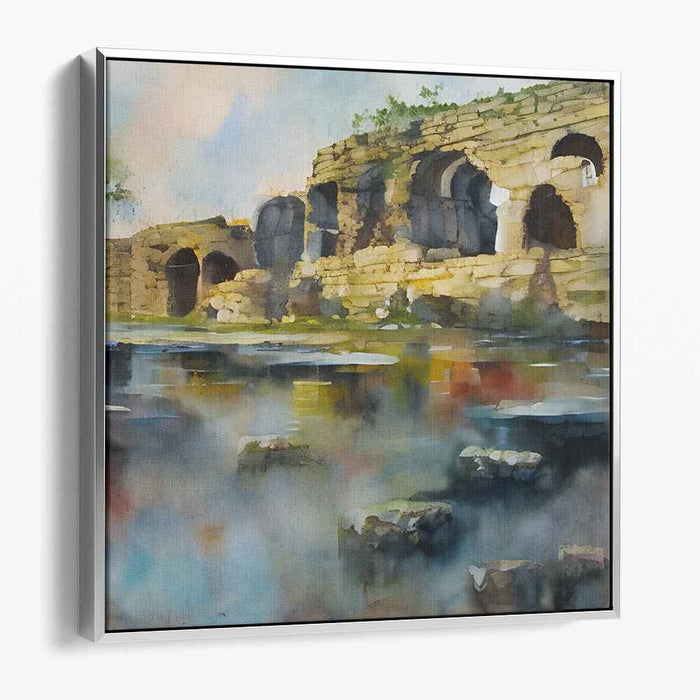 Fading Remnants Glow: Watercolor Ruins at Sunset