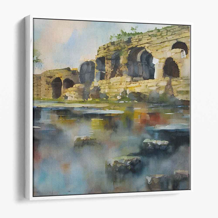 Fading Remnants Glow: Watercolor Ruins at Sunset