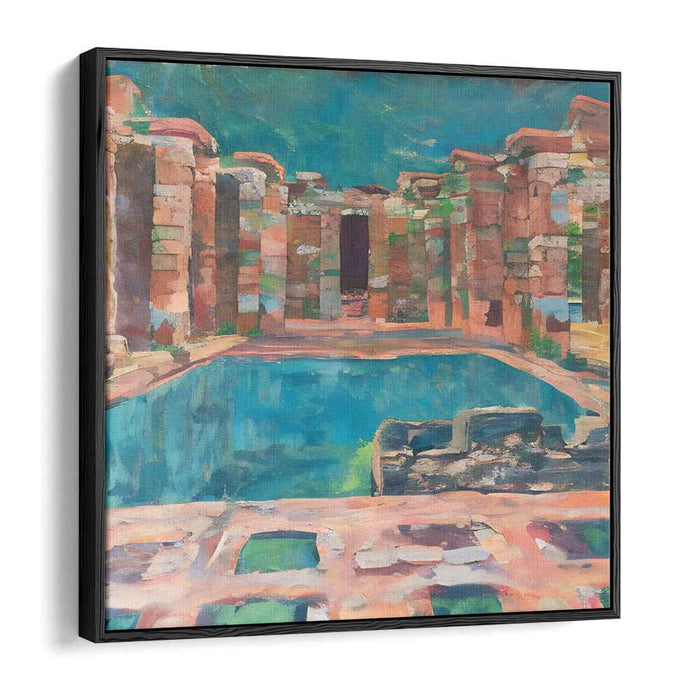 Ancient Oasis: Vibrant Ruins and Reflective Pool Canvas Art