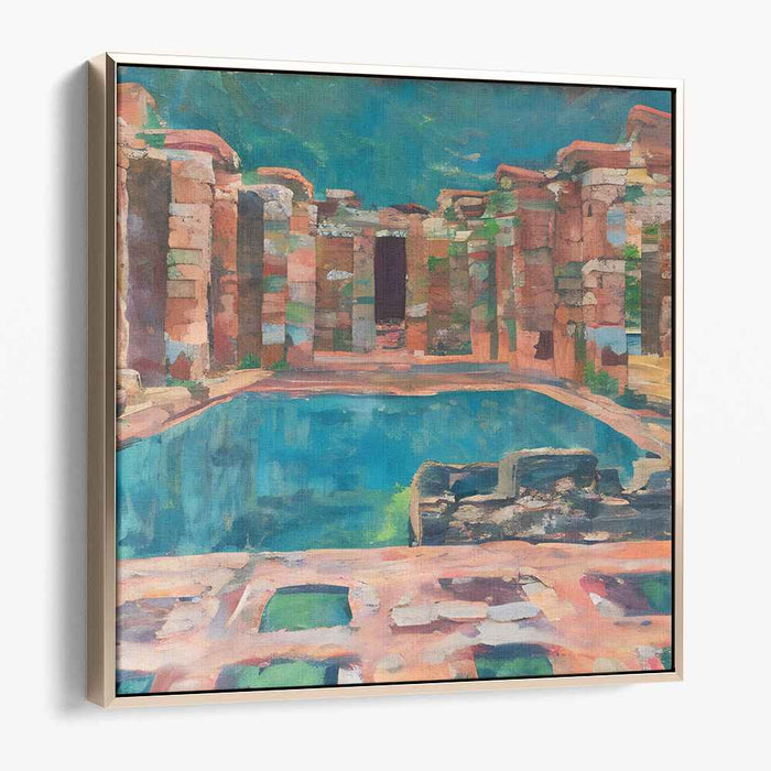 Ancient Oasis: Vibrant Ruins and Reflective Pool Canvas Art