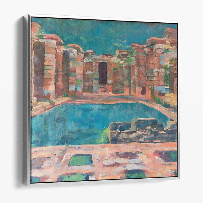 Ancient Oasis: Vibrant Ruins and Reflective Pool Canvas Art