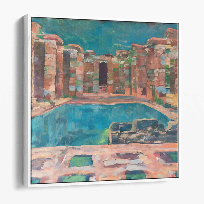 Ancient Oasis: Vibrant Ruins and Reflective Pool Canvas Art