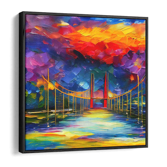 Ember Glow Crossing: Fiery Bridge at Sunset Canvas Art Print