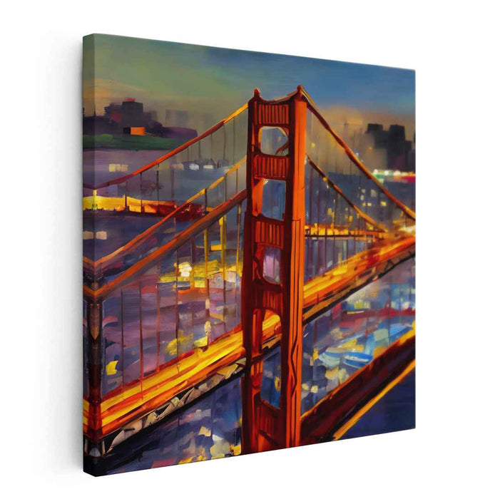 Dappled Bridge Shadows: Impressionist Suspension Bridge Canvas Art