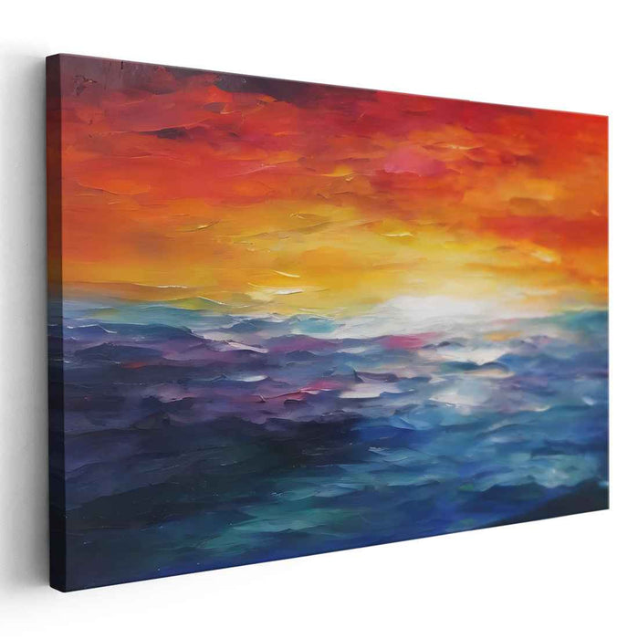 Fiery Dusk: A Vibrant Sunset Over the Ocean Canvas Art Print