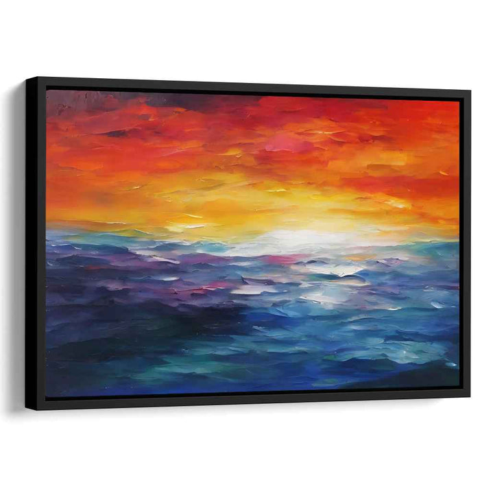 Fiery Dusk: A Vibrant Sunset Over the Ocean Canvas Art Print
