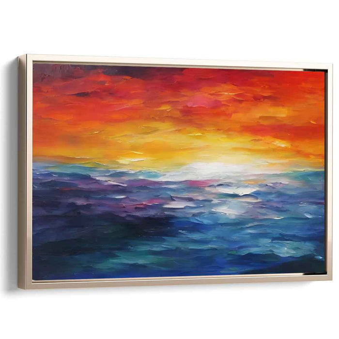 Fiery Dusk: A Vibrant Sunset Over the Ocean Canvas Art Print