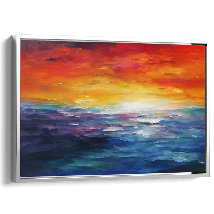 Fiery Dusk: A Vibrant Sunset Over the Ocean Canvas Art Print