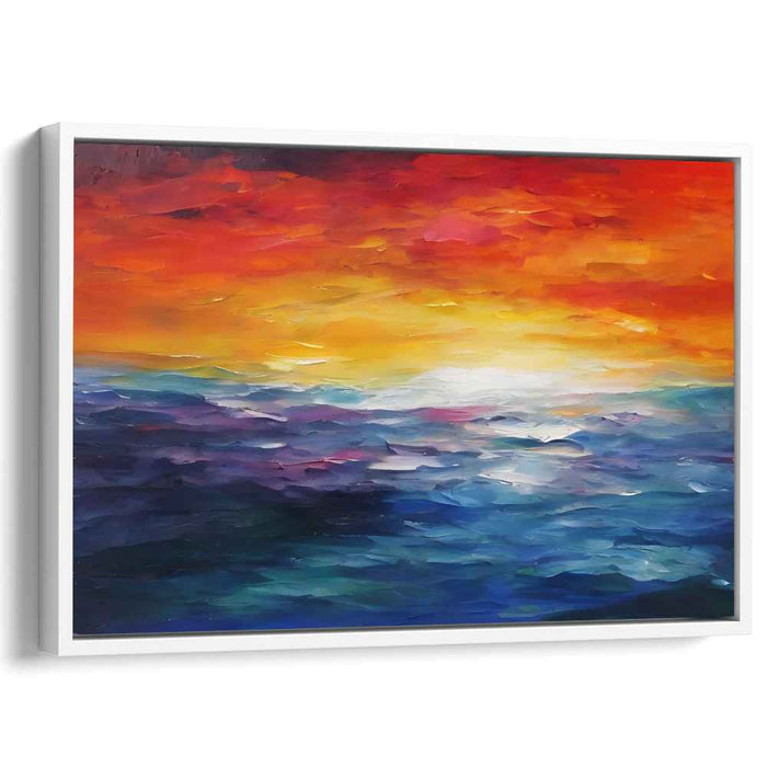 Fiery Dusk: A Vibrant Sunset Over the Ocean Canvas Art Print