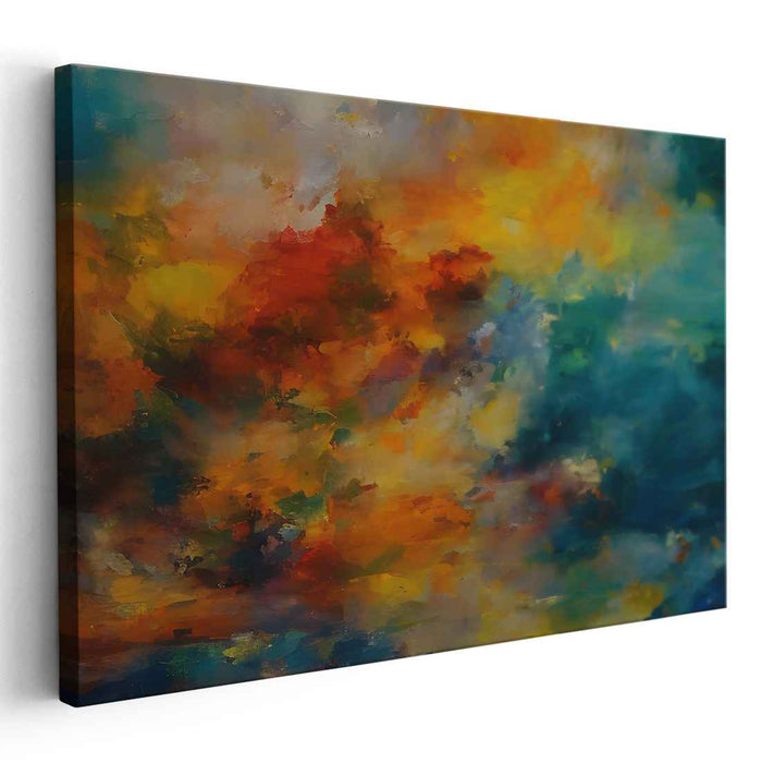 Vivid Depths Mosaic: Abstract Expressionist Blue and Orange Canvas Art Print