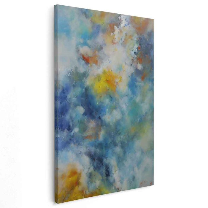 Sapphire Sunshine Symphony: Abstract Canvas Art in Serene Blues and Radiant Yellows
