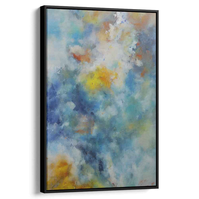 Sapphire Sunshine Symphony: Abstract Canvas Art in Serene Blues and Radiant Yellows