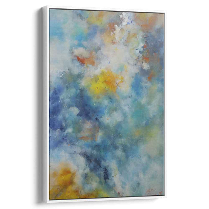 Sapphire Sunshine Symphony: Abstract Canvas Art in Serene Blues and Radiant Yellows