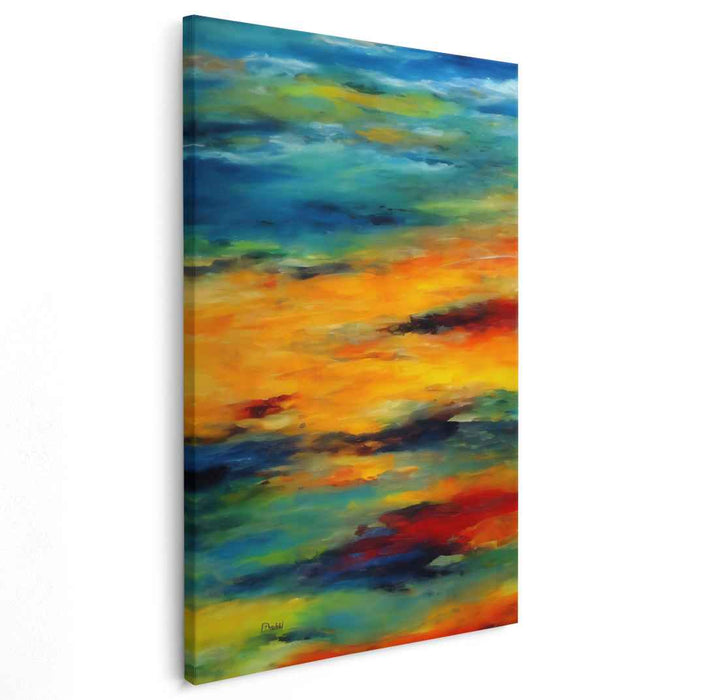 Tumultuous Twilight Serenity: Abstract Sunset Over Turbulent Sea Canvas Art Print