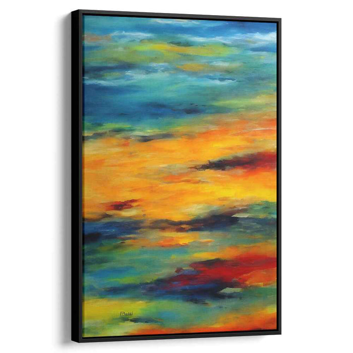 Tumultuous Twilight Serenity: Abstract Sunset Over Turbulent Sea Canvas Art Print