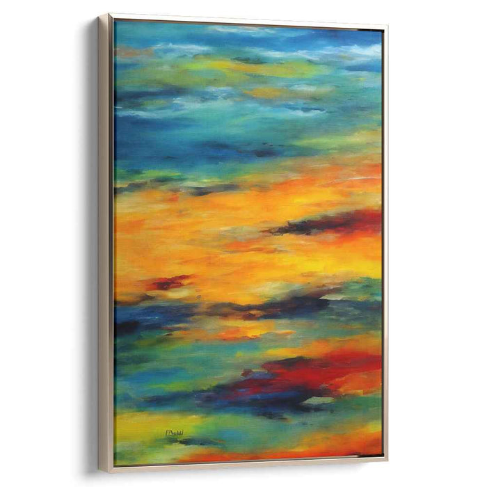 Tumultuous Twilight Serenity: Abstract Sunset Over Turbulent Sea Canvas Art Print