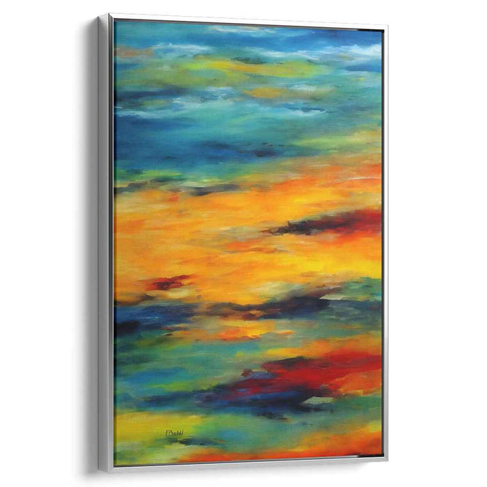 Tumultuous Twilight Serenity: Abstract Sunset Over Turbulent Sea Canvas Art Print