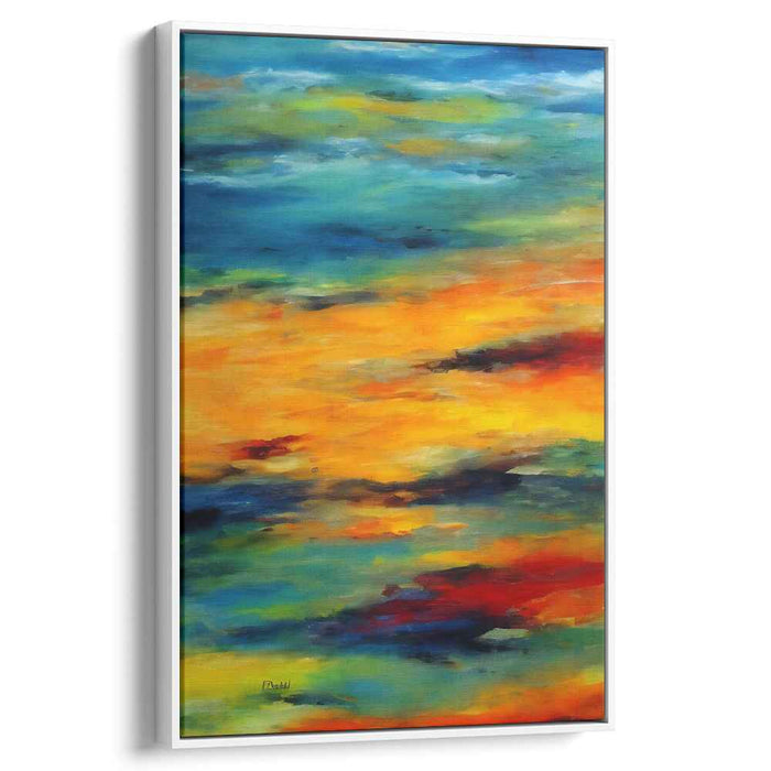 Tumultuous Twilight Serenity: Abstract Sunset Over Turbulent Sea Canvas Art Print