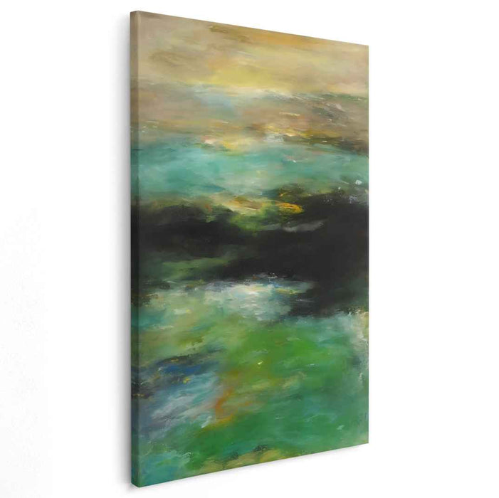 Mystical Seascape: Abstract Expressionist Emerald and Midnight Canvas Art