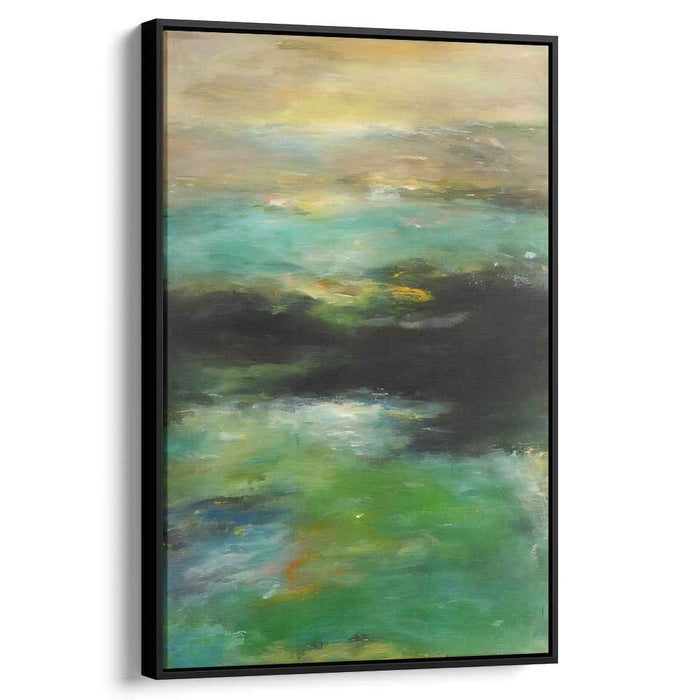 Mystical Seascape: Abstract Expressionist Emerald and Midnight Canvas Art