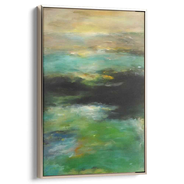 Mystical Seascape: Abstract Expressionist Emerald and Midnight Canvas Art