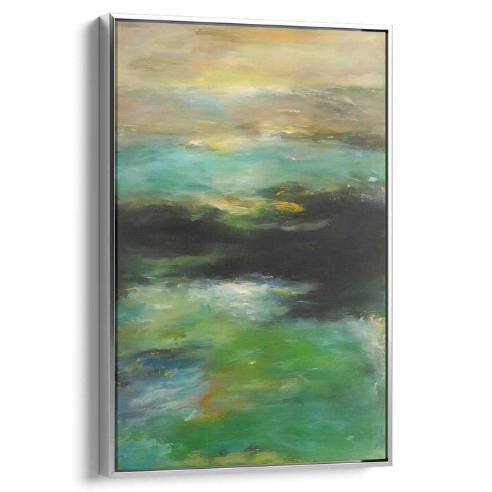 Mystical Seascape: Abstract Expressionist Emerald and Midnight Canvas Art