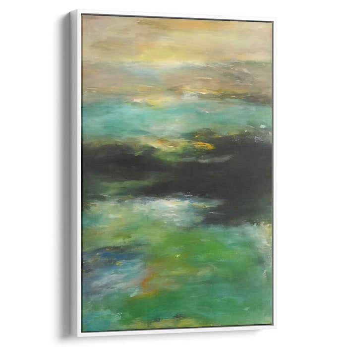Mystical Seascape: Abstract Expressionist Emerald and Midnight Canvas Art