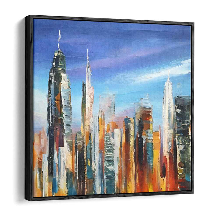 Cityscape Mosaic Madness: Vibrant Urban Horizon Abstract Canvas Art