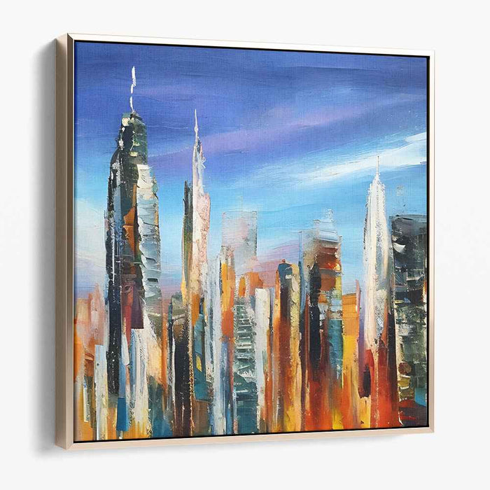 Cityscape Mosaic Madness: Vibrant Urban Horizon Abstract Canvas Art