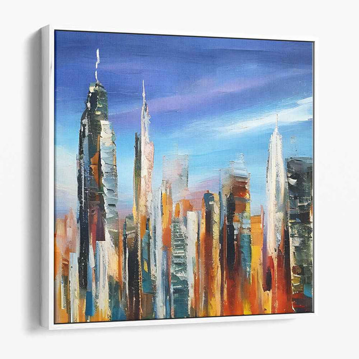Cityscape Mosaic Madness: Vibrant Urban Horizon Abstract Canvas Art