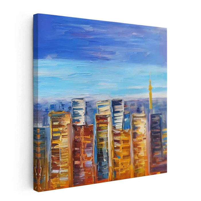 Urban Palette Symphony: Vibrant Cityscape Oil Canvas