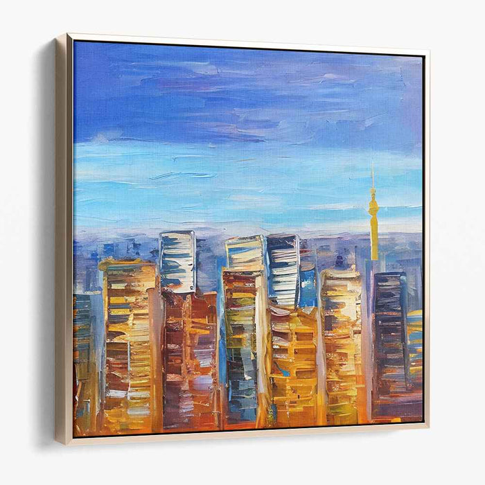 Urban Palette Symphony: Vibrant Cityscape Oil Canvas