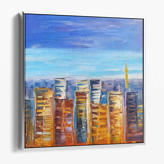 Urban Palette Symphony: Vibrant Cityscape Oil Canvas