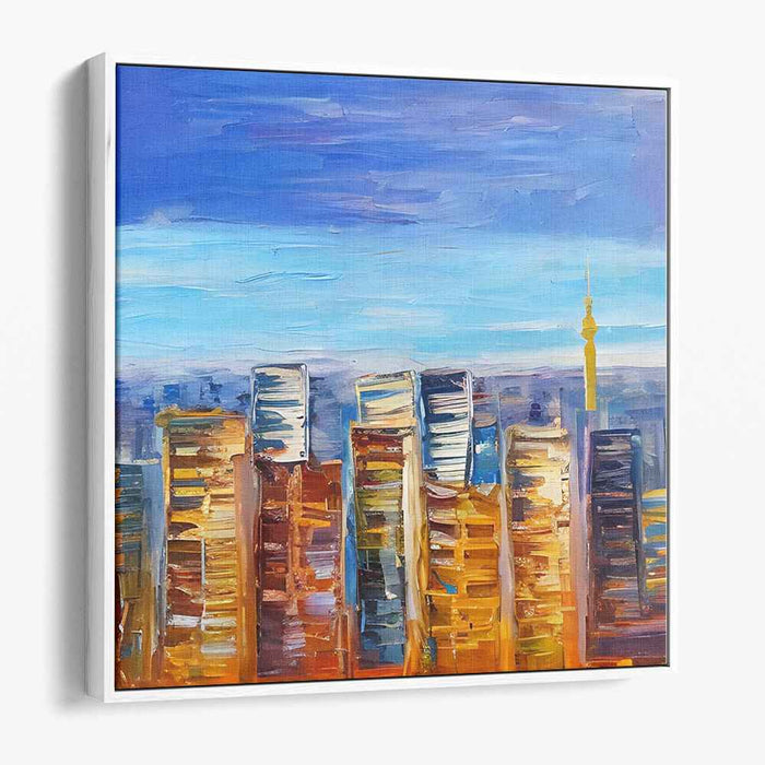 Urban Palette Symphony: Vibrant Cityscape Oil Canvas