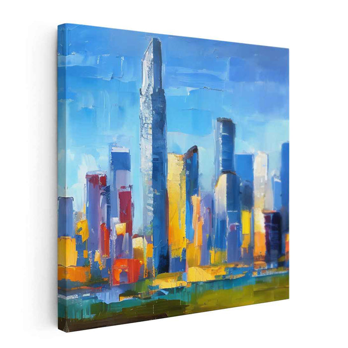 Cityscape Radiance: Vibrant Urban Reflections Canvas Art