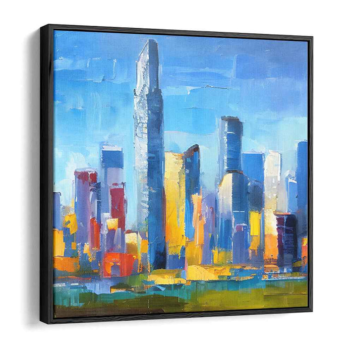 Cityscape Radiance: Vibrant Urban Reflections Canvas Art