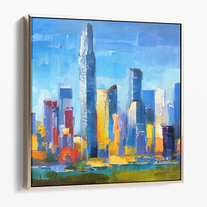 Cityscape Radiance: Vibrant Urban Reflections Canvas Art