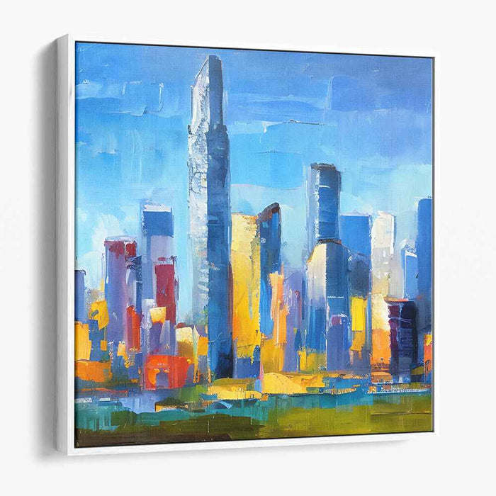 Cityscape Radiance: Vibrant Urban Reflections Canvas Art
