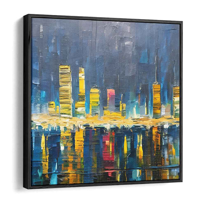 Illuminated Skyline: Vibrant Cityscape Reflections on Canvas