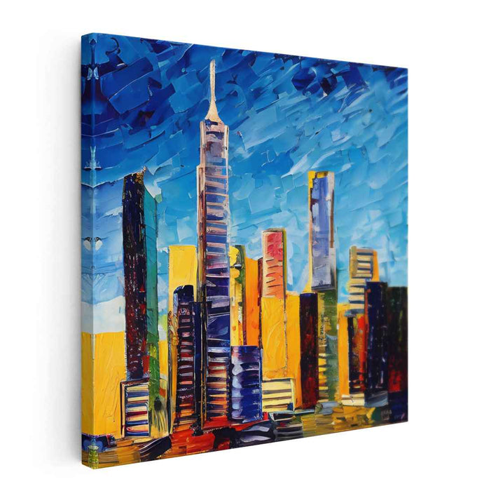 Pulsating Cityscape Pulse Painting: Vibrant Urban Horizon Canvas Art
