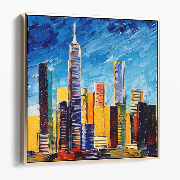 Pulsating Cityscape Pulse Painting: Vibrant Urban Horizon Canvas Art