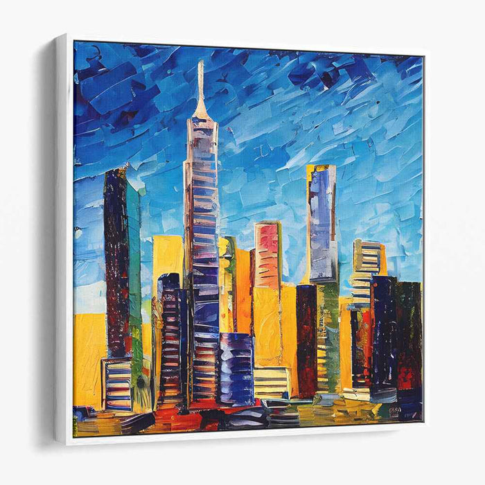 Pulsating Cityscape Pulse Painting: Vibrant Urban Horizon Canvas Art
