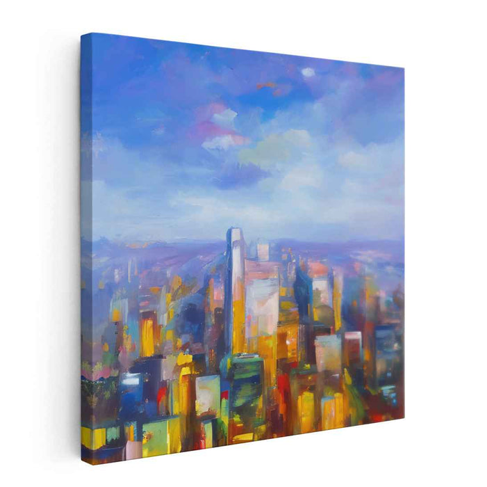 Urban Mirage at Dawn: Sunrise Over Urban Horizon Vibrant Canvas Art