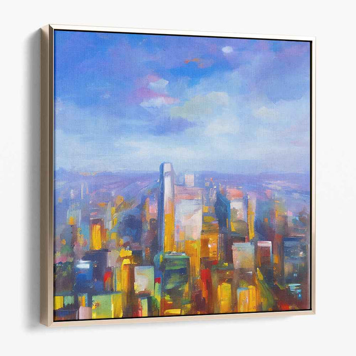 Urban Mirage at Dawn: Sunrise Over Urban Horizon Vibrant Canvas Art