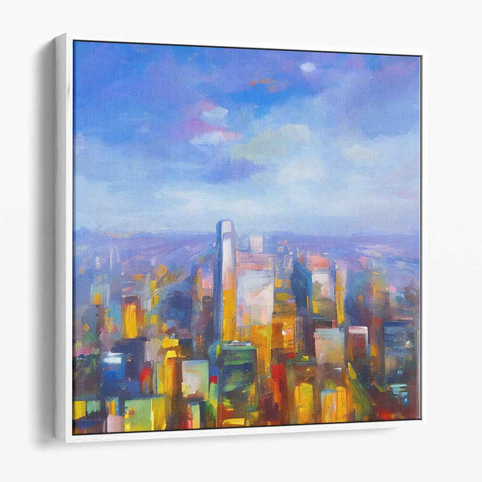 Urban Mirage at Dawn: Sunrise Over Urban Horizon Vibrant Canvas Art