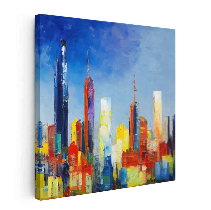 Cityscape Spectrum Dreams: Vibrant Urban Horizon Canvas Art