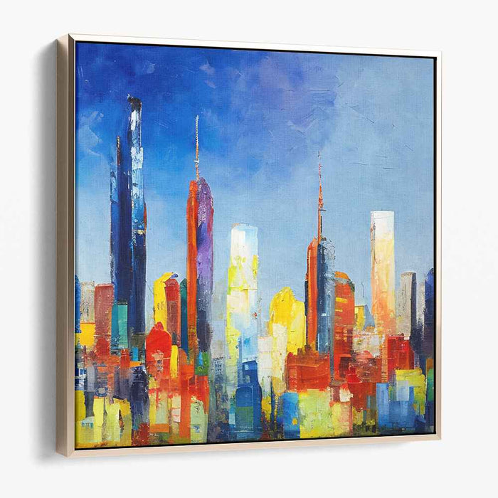 Cityscape Spectrum Dreams: Vibrant Urban Horizon Canvas Art