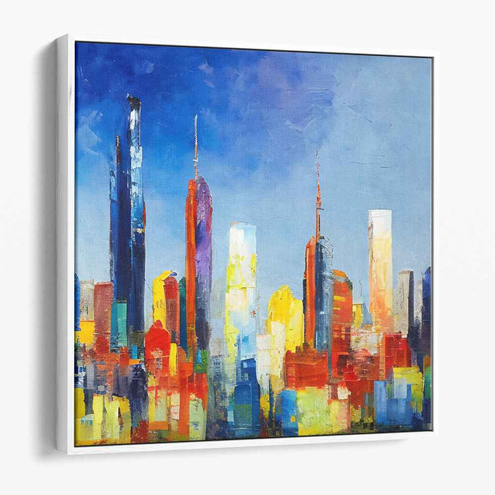 Cityscape Spectrum Dreams: Vibrant Urban Horizon Canvas Art