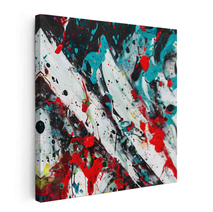 Vivid Emotion Spills: Abstract Expressionist Red and Turquoise Canvas Art Print
